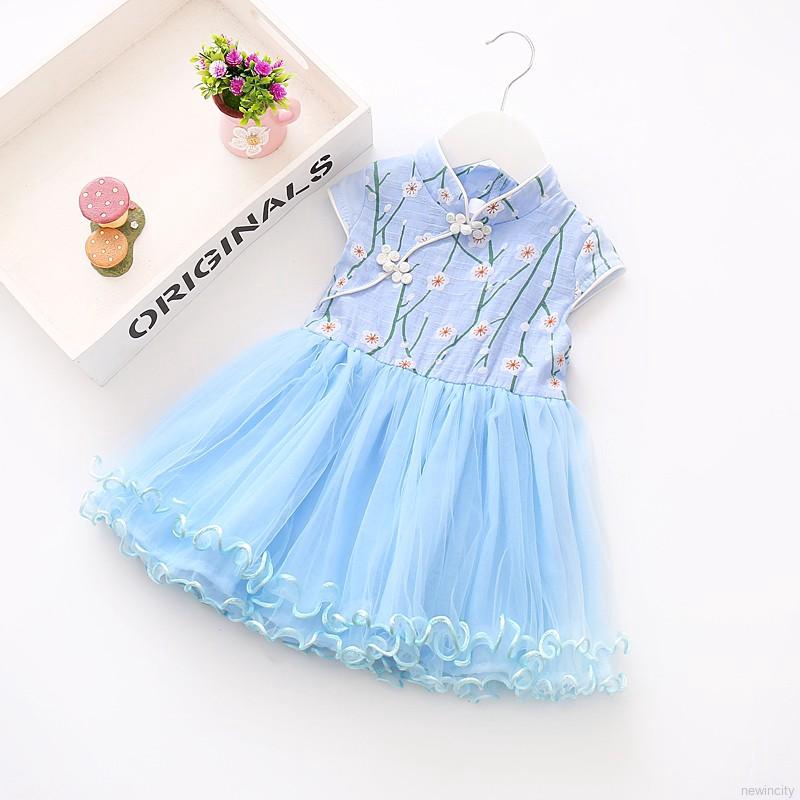 Đầm cotton sát nách in hoa dễ thương cho bé gái