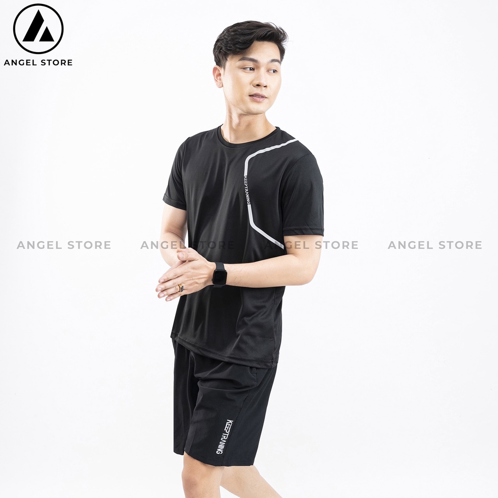 Bộ quần áo thể thao nam KEEP TRAINING, sét áo thun quần đùi nam ANGEL STORE mặc nhà, đi chơi đều đẹp