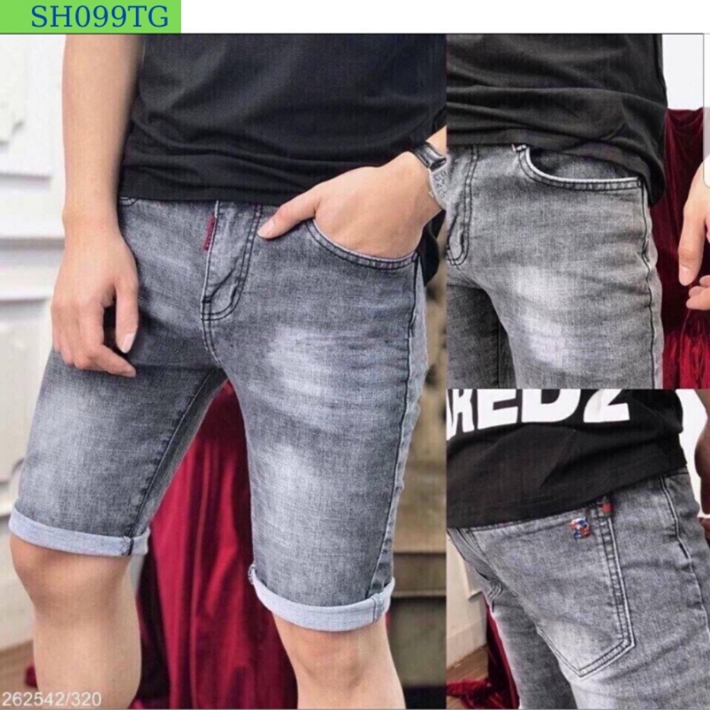 Quần Short Nam AD232JM Short Jean Nam Chất Bò VNXK Co Dãn Cao Cấp Xám Rách Xước Cao Cấp SHV Giá Gốc Tận Xưởng (44-70KG)