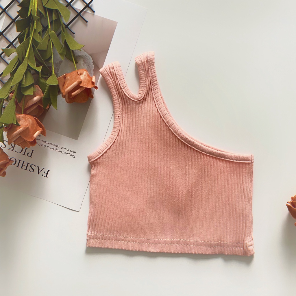 Áo Croptop Sát Nách Chất Liệu Cotton Màu Nhuộm Thời Trang Mùa Hè Cho Bé Gái 2-7 Tuổi