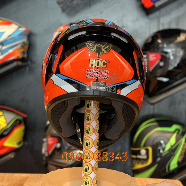 Giá Tận Kho - Nón bảo hiểm Fullface ROC R01 tem cam siêu đẹp