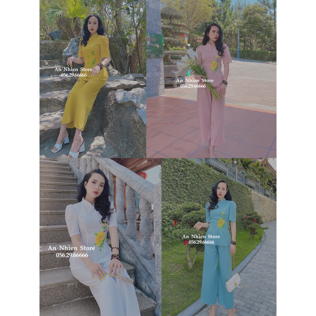 Bộ Lễ Chùa Thêu Hoa Cúc Cao Cấp