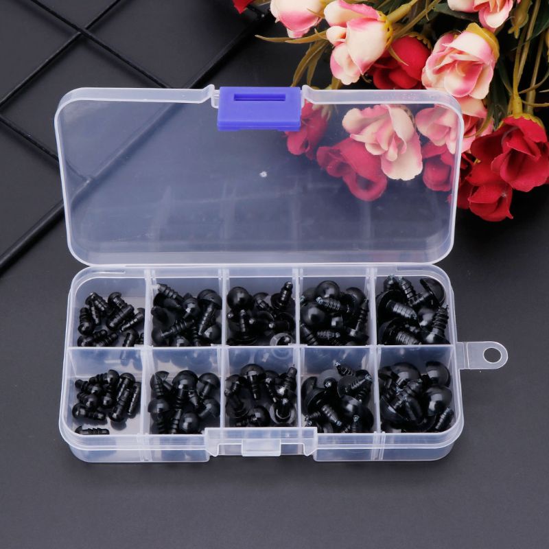 Set 100 Con Mắt Nhựa 6mm 8mm 9mm 10mm 12mm An Toàn Cho Gấu Nhồi Bông Pu