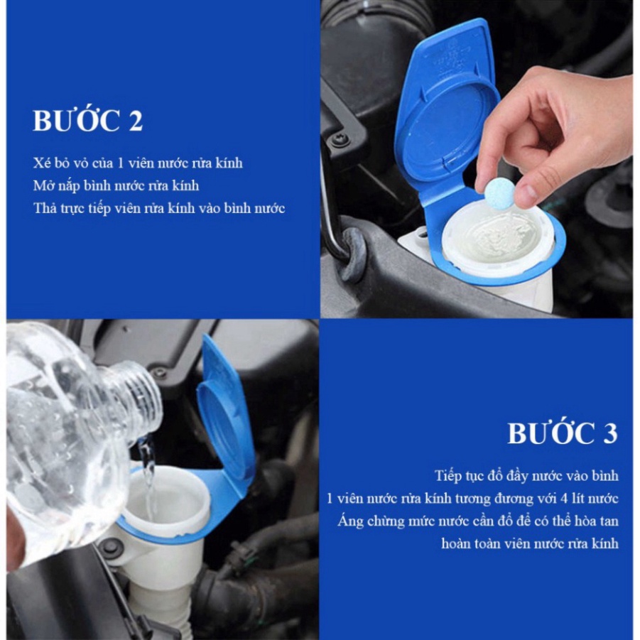 100 Viên sủi rửa kính lái chuyên để sử dụng xe con - Chất gột rửa kính chắn gió xe