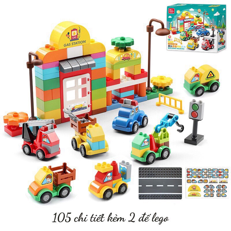 Lego giao thông hãng Feelo 105 chi tiết kèm 2 đế đường ray