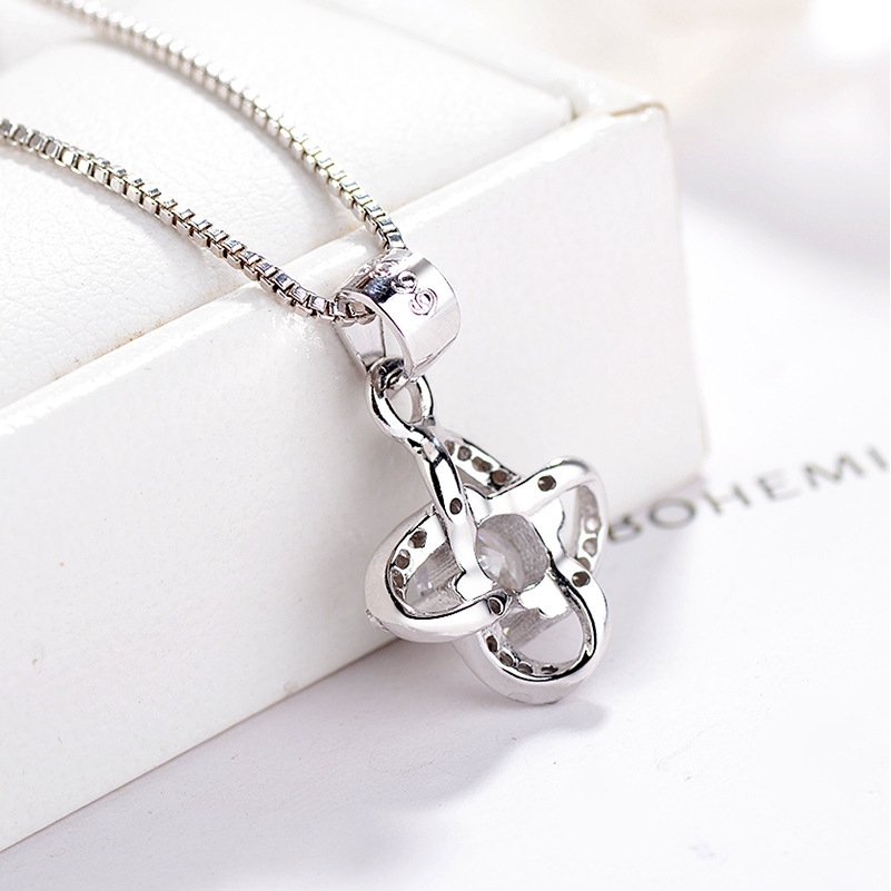 925 Silver Clover Necklace Korean Style Gemstones For Women