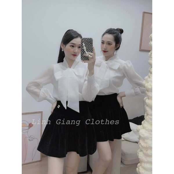 Áo Sơ Mi Cổ Nơ Tay Bồng❤️Áo Sơ Mi Cúc Ngọc Mặc Siêu Sang Chảnh ,Áo Sơ Mi Tiểu Thư Đủ Màu Trắng Và Be | BigBuy360 - bigbuy360.vn