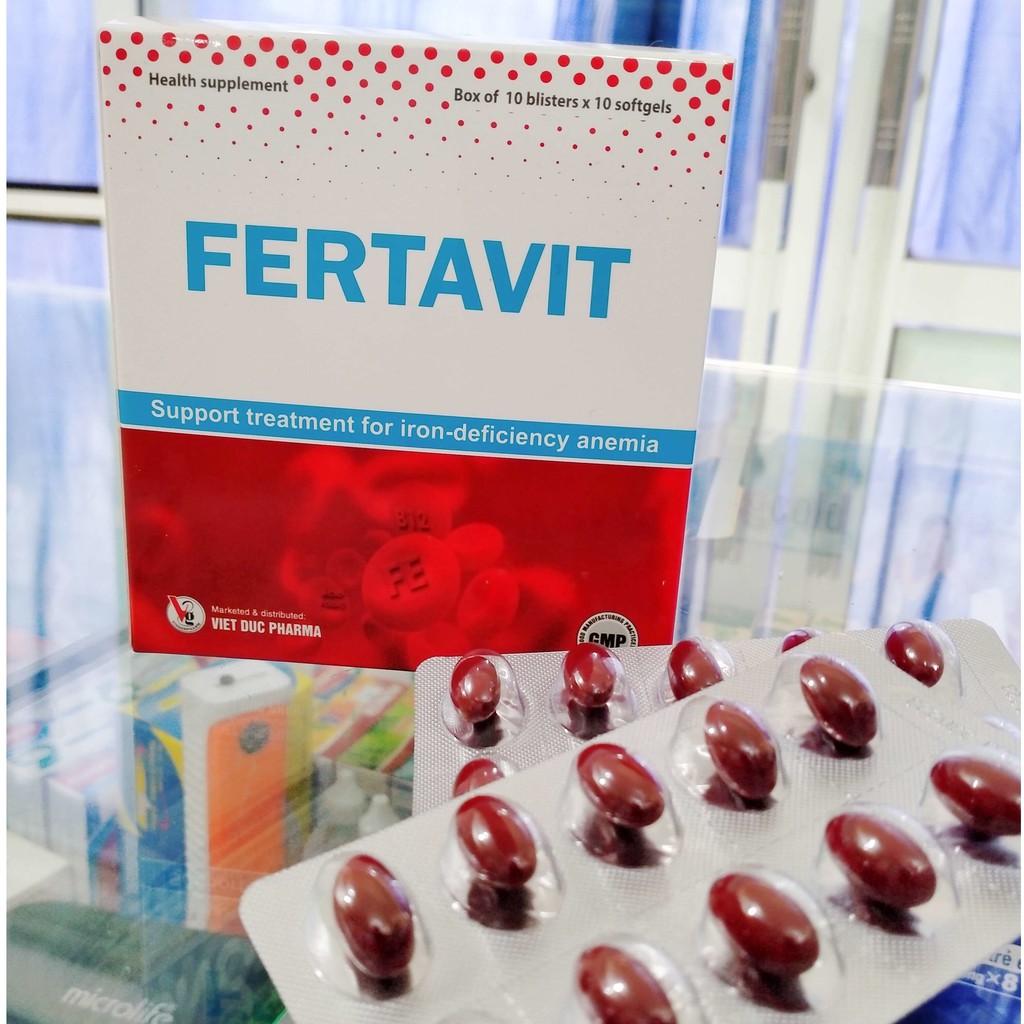 Fertavit – Hỗ trợ bổ sung sắt dạng hữu cơ, axit folic cho bà bầu, trẻ em thiếu sắt (Hộp 100 viên)