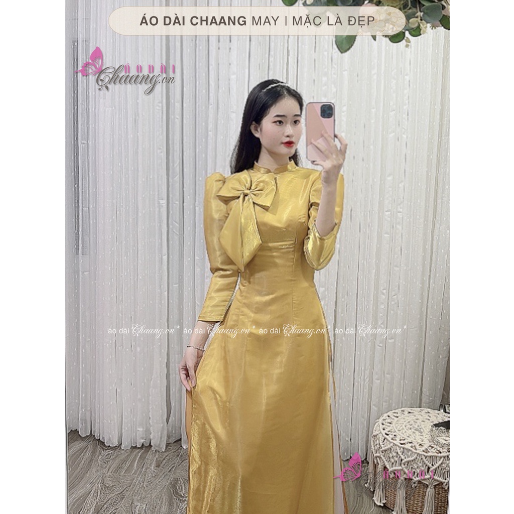 Áo dài nữ 4 tà may sẵn áo dài cách tân tay lỡ bồng lụa Organza đẹp