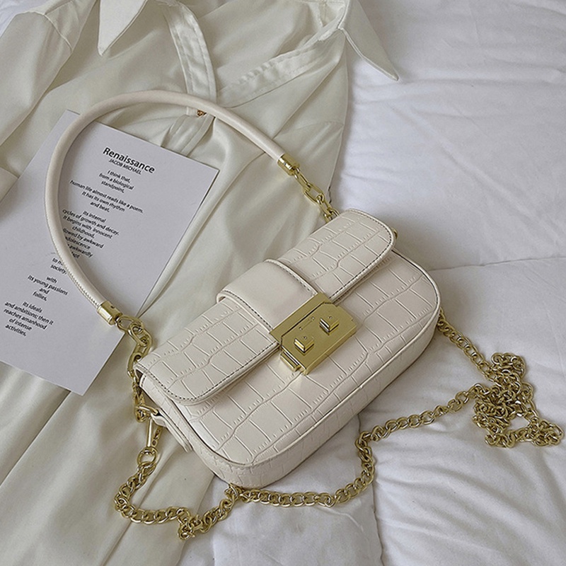 Túi đeo vai IELGY hình vuông cỡ nhỏ họa tiết vân đá phối dây xích kiểu Hàn Quốc thời trang cho nữ