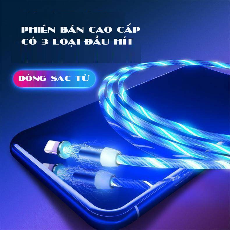 Cáp Sạc Điện Thoại Nhấp Nháy Nam Châm Tròn Từ Hít 360 độ, dây sạc phát sáng LED, dây sạc nam châm, cáp sạc , TETOSI