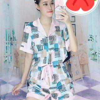 Set bộ mặc nhà dáng pizama lụa đùi