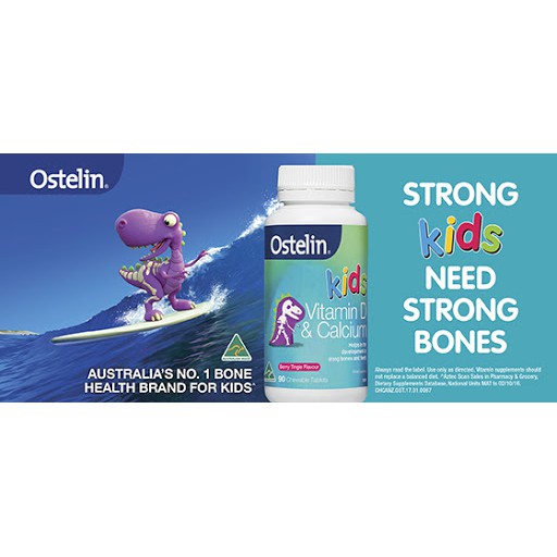 Canxi Khủng Long Ostelin cho bé 90 viên nhai CANXI &amp; VITAMIN D3 OSTELIN ÚC CANXI KHỦNG LONG CHO BÉ 90V