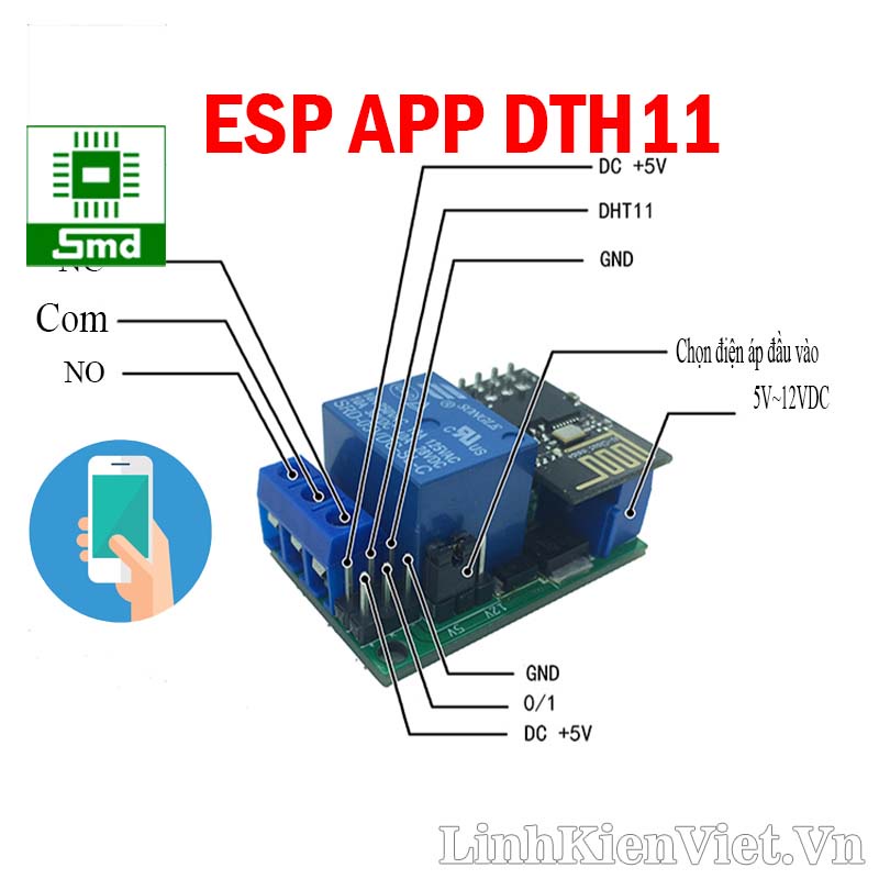 Mạch Wifi esp 8266 Điều khiển relay kết nối DHT11 Đo theo dõi thống kê nhiệt độ độ ẩm điều khiển Relay có app Androi