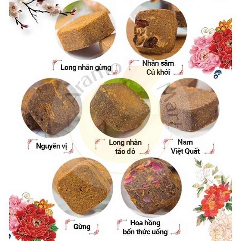 Trà viên đường nâu đường phèn vị gừng, long nhãn táo đỏ dạng viên Đài Loan 9Viên/Túi ＊AramoMart＊