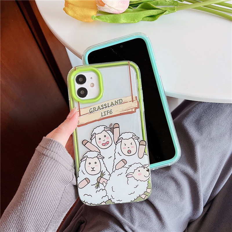 Ốp Điện Thoại Mềm Hình Cừu Xanh 3 Trong 1 Cho iphone 13 12 Mini Pro Max 6 6s 7 8 Plus XR XS Max 11 Pro Max