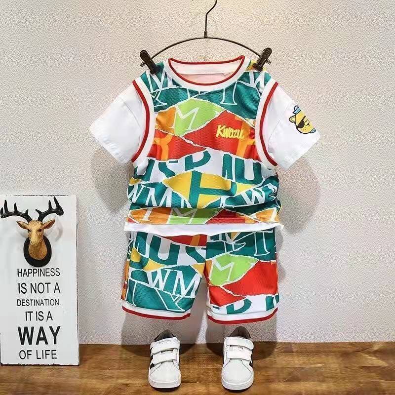 Bộ Đồ Đi Biển Giả Hai Mảnh Thoáng Khí Mau Khô Phong Cách Phương Tây Thời Trang Mùa Hè Hàng Mới Dành Cho Bé Trai Clo