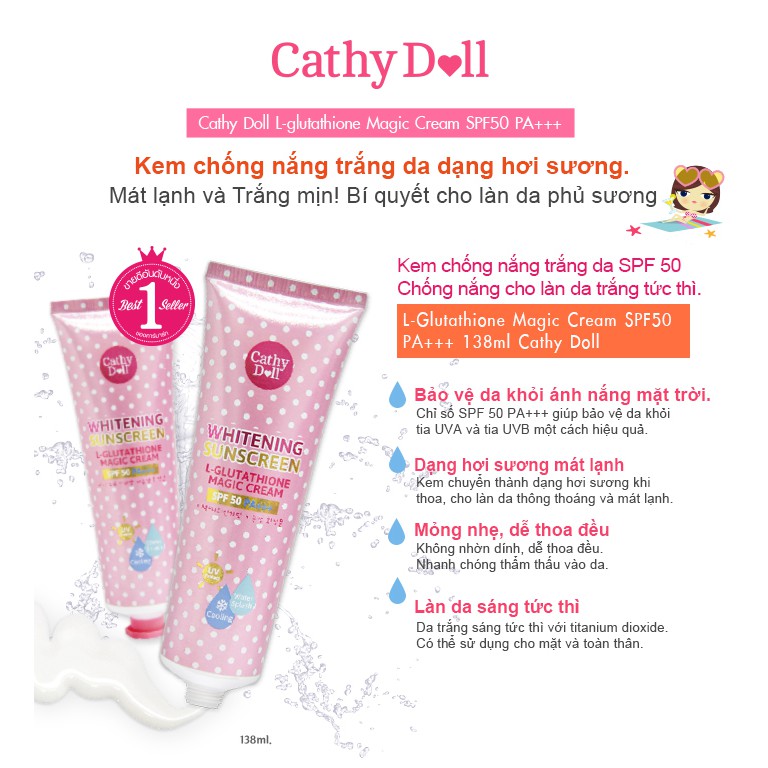 Hàng Thái chính hãng Kem Chống Nắng WHITENING SUNSCREEN L-GLUTATHIONE MAGIC CREAM SPF 50 PA+++ [𝙈𝙖𝙨𝙝𝙞𝙥𝙖𝙩𝙚]