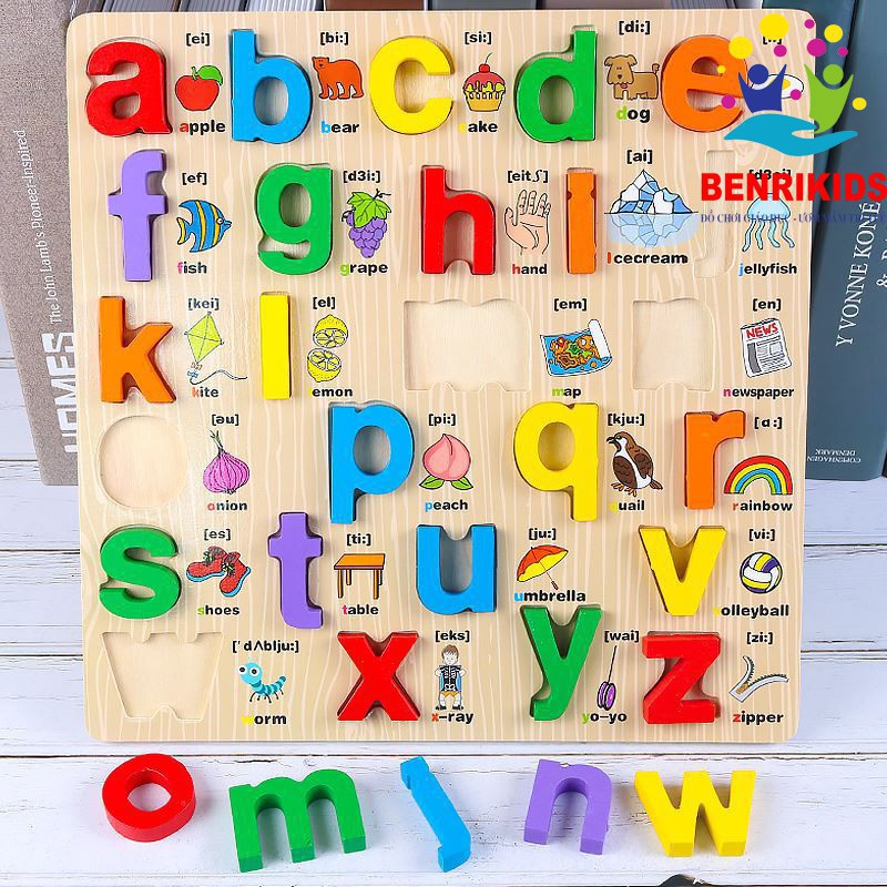 Bảng Học Chữ Song Ngữ In Hoa Bằng Gỗ Giúp Bé Học Tiếng Anh