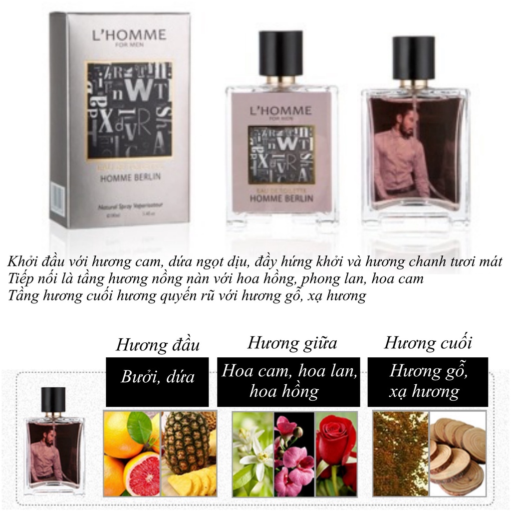 Nước hoa nam thơm lâu quyến rũ CH-HOMME mùi hương nam tính man, thơm ngọt dịu nhẹ giữ mùi lâu, dạng xịt 100ml DNP010