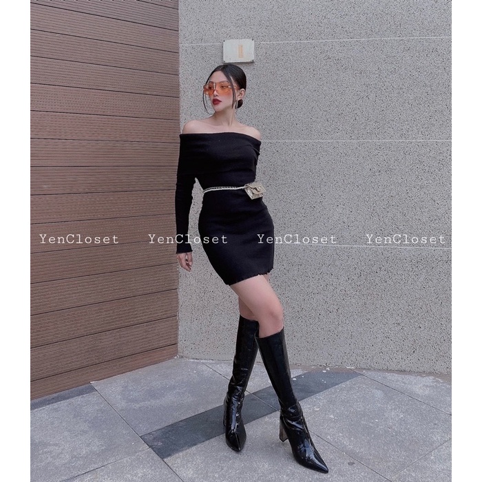 Hình chính chủ YenCloset - Body trễ vai tay dài , sang chảnh tôn dáng , siêu co giãn chất dày dạn