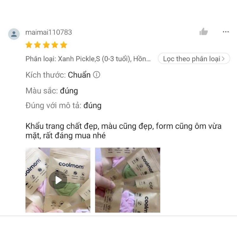 Khẩu trang người lớn 2 lớp Coolmom chất liệu vải sợi tre cao cấp / CM-0006