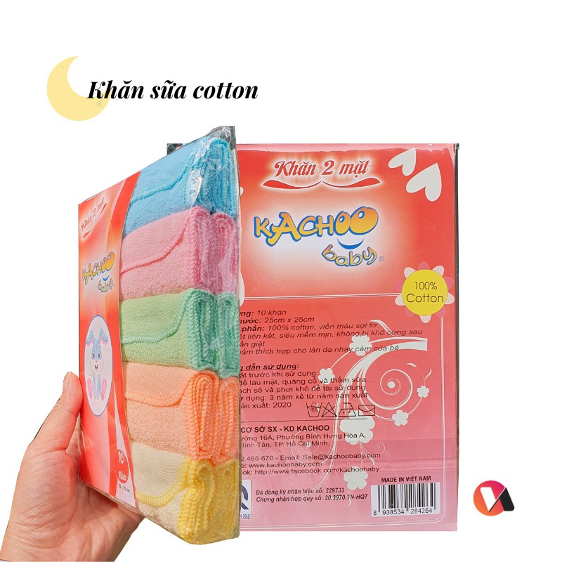 Hộp 10 cái Khăn sữa Cotton 2 mặt mềm mịn/ khăn xô sữa cho bé thấm hút tốt