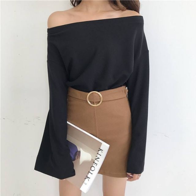 Hàng Sẵn_ Áo thun lệch vai áo nữ tay lững dáng bèo phong cách ulzzang
