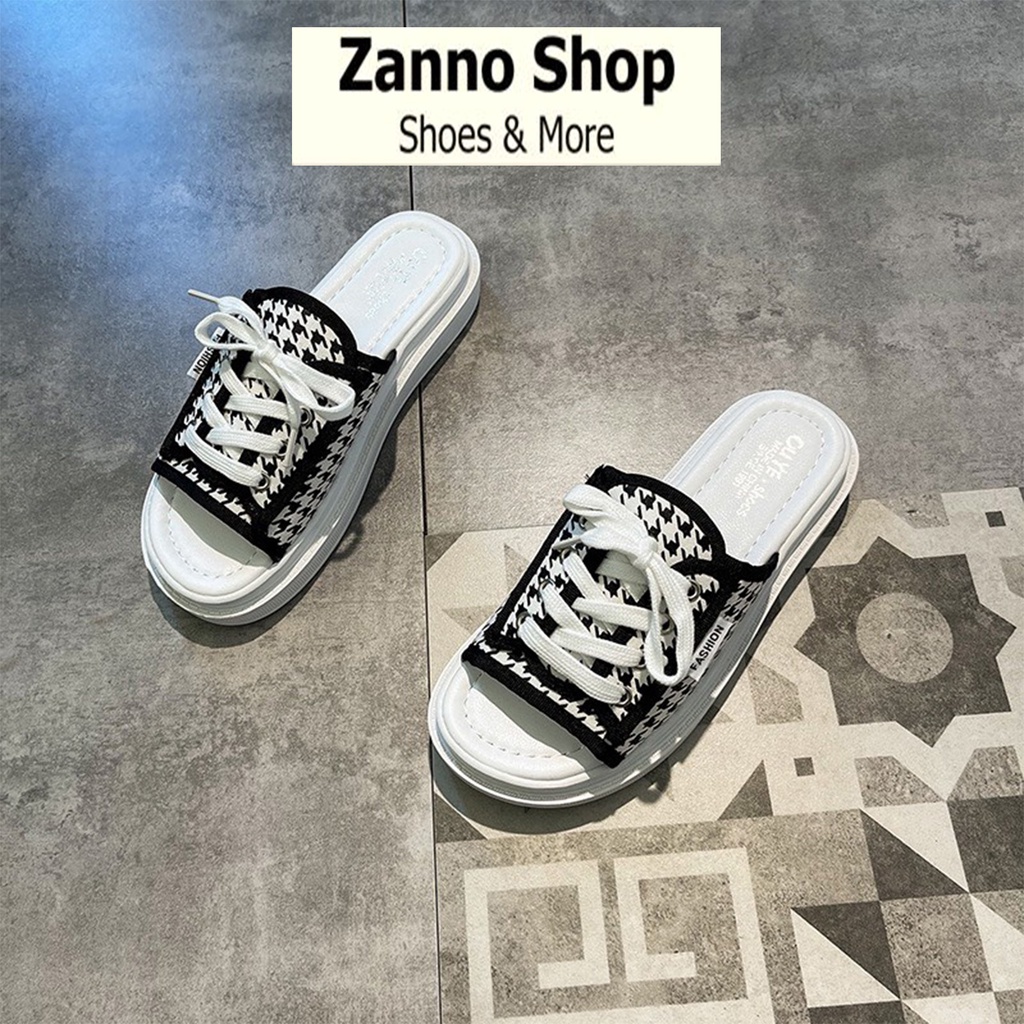 Dép Quai Ngang Nữ Dây Buộc Kẻ Caro Siêu HOT 2022, Dép Đế Bánh Mỳ Cao 3cm Form Ôm Chân