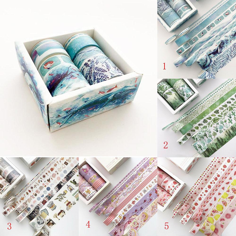 PISTA Bộ 8 Cuộn Băng Keo Washi In Họa Tiết Lá Cây Xương Rồng Nhiều Màu Sắc Trang Trí Sổ Tay