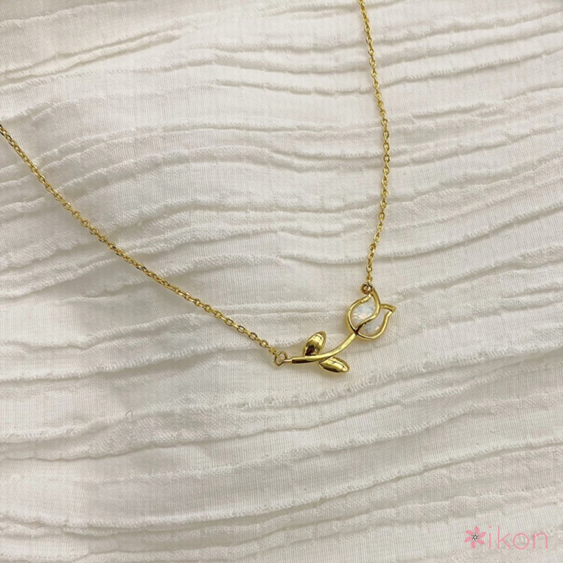 Bông Tai Hình Hoa Tulip Đính Ngọc Trai Hai Đầu Thiết Kế Nhỏ Nhắn Thời Trang Cao Cấp