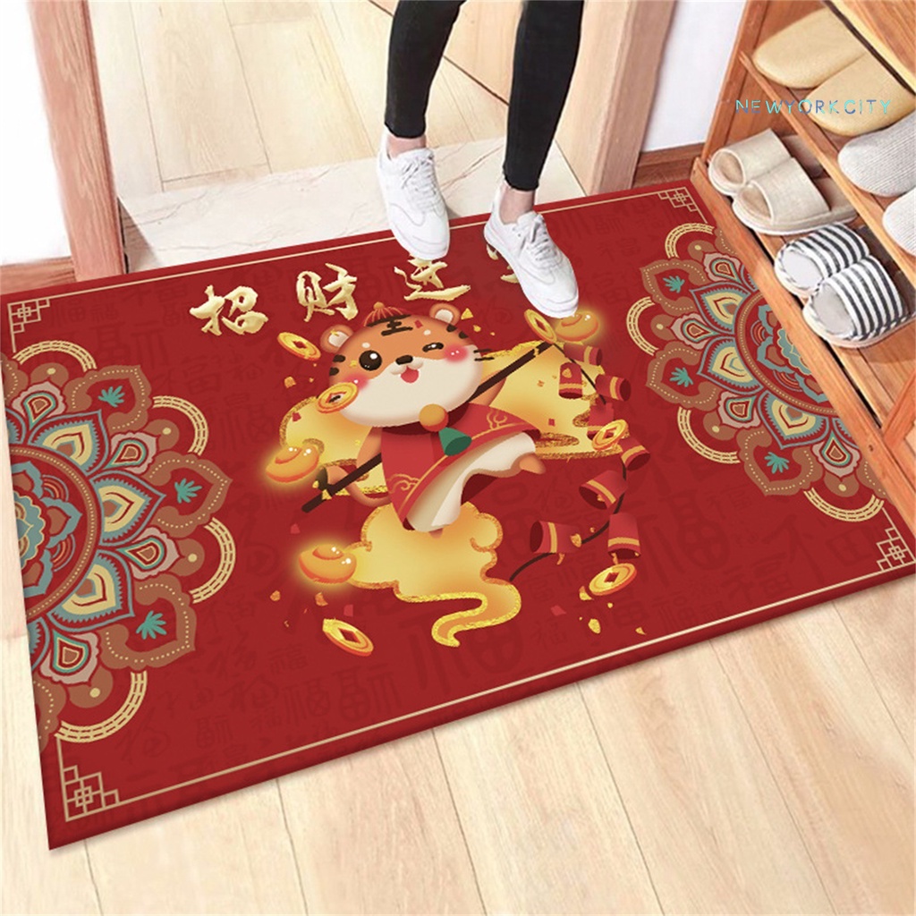 Thảm Chùi Chân Polyester Dày Chống Trượt Họa Tiết Hổ Đáng Yêu Dành Cho Gia Đình