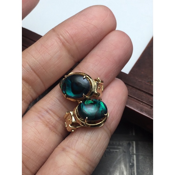 Bông tai kẹp vintage nhỏ- bông hoa gốm,đá xanh và hoa lily