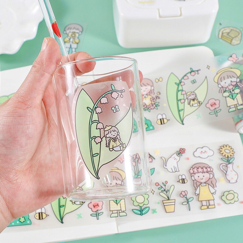 Washi tape chiết lẻ chu kỳ từ cuộn washi cute rộng 6cm dán sổ mũ bảo hiểm trang trí sổ tay dạng trong chống nước WS17-C