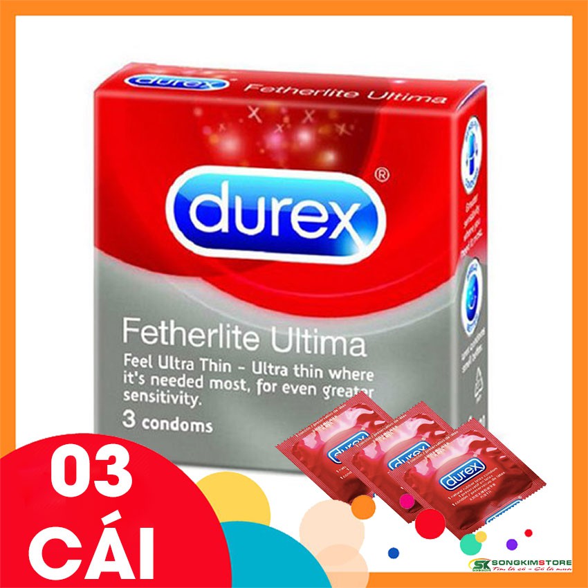 [FREE SHIP đơn 50K] Bao cao su Durex Fetherlite Ultima hộp 3 cái kéo dài thời gian