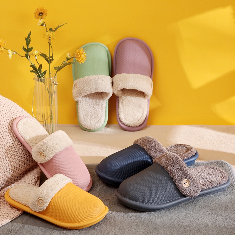 ⭐Winter New⭐ Cặp đôi ấm áp gia đình Chinelos de algodão, chinelos de casal, chinelos removíveis e laváveis ​​internos Pl