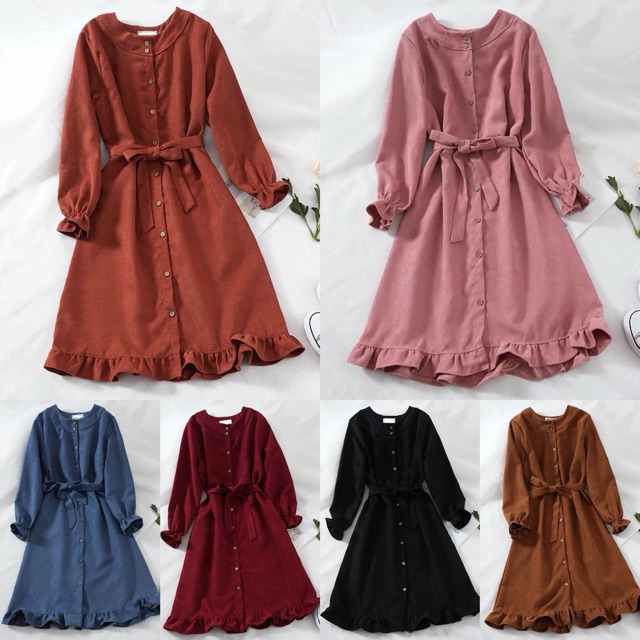 [ORDERTAOBAO] Váy dài tay có dây buộc eo