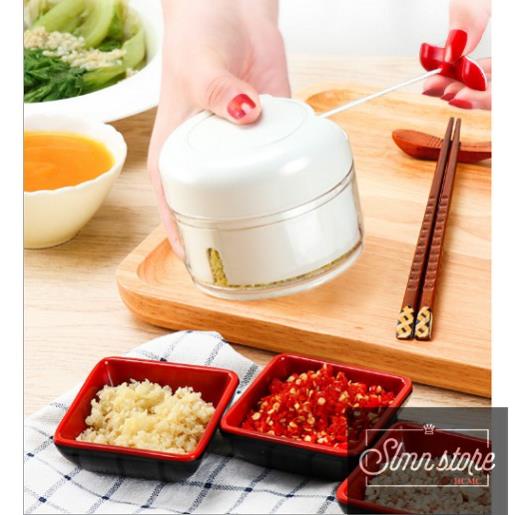Dụng cụ xay tỏi ớt cầm tay đa năng, Máy xay tỏi KÉO TAY Mini choper dễ dàng nhanh chóng