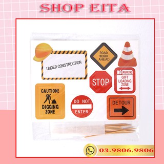 2 Set biển giao thông trang trí bánh kem, trang trí bánh sinh nhật