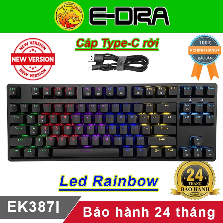 Bàn phím cơ E-dra EK387 EK3287  [Bảo hành 24 tháng] ♥️Freeship♥️ Phím cơ Gaming EDra EK387