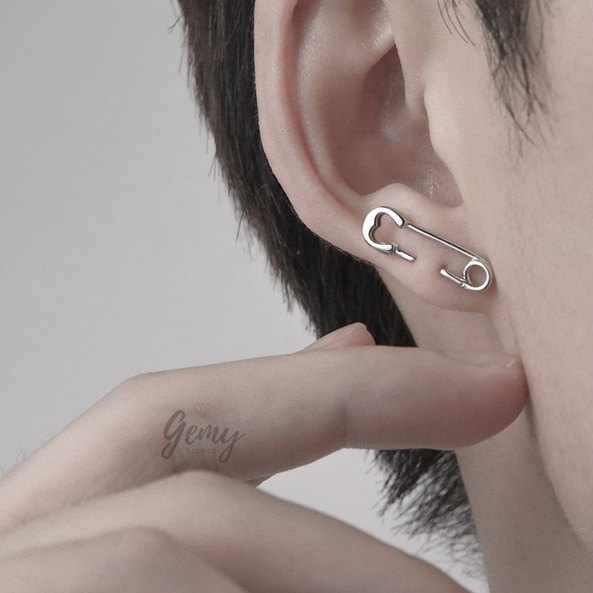 Khuyên tai nam bạc 925 hình ghim băng thiết kế cá tính, độc đáo, unisex (1 chiếc)| GEMY SILVER K196