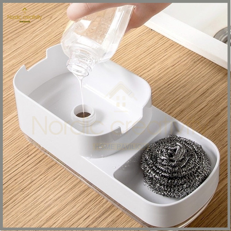 Hộp đựng dầu rửa bát 3 in1 thông minh Tặng kèm rẻ rửa bát Hộp đựng nước rửa bát nhấn Giá đỡ hộp xốp / Dụng cụ nhà bếp