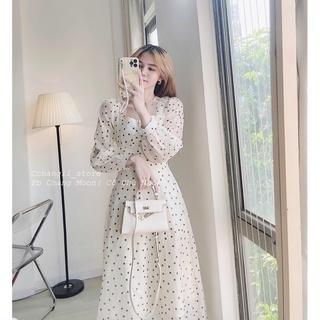 Váy chấm bi 2 lớp dáng dài ( ảnh shop chụp)