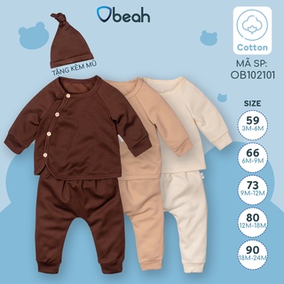 Bộ quần áo dài tay cho bé thương hiệu Obeah chất liệu Cotton tổ ong mềm mịn, đủ size cho bé từ 0 đến 24 tháng