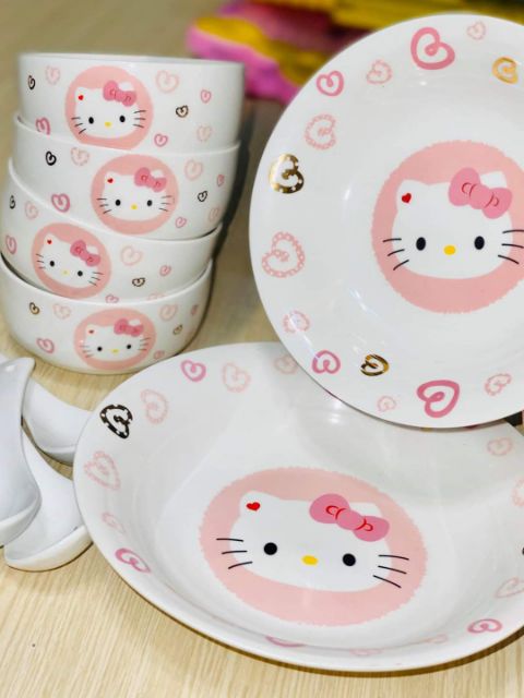 Bộ 14 món chén dĩa muỗng đuac Kitty