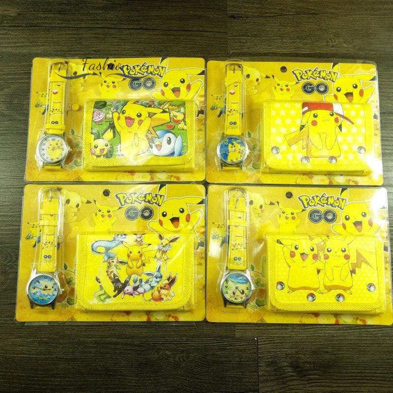 (Hàng Mới Về) Set Ví Tiền Xu Kèm Đồng Hồ Họa Tiết Nhân Vật Hoạt Hình Pokemon