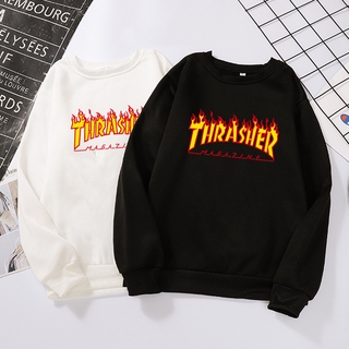 Áo sweater Cindyc thrasher in họa tiết ngọn lửa in tay dài thời trang thu đông dành cho cặp đôi