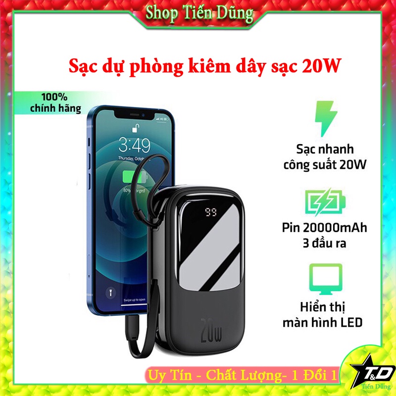 Pin Sạc Dự Phòng Baseus Qpow Digital Display Dung Lượng 20000mAh Sạc Nhanh PD22.5w Kèm Dây Sạc Type-C dòng 5A