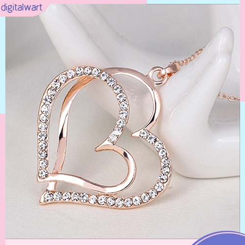 Dây Chuyền 2 Mặt Trái Tim Đính Đá Thời Trang Cho Nữ