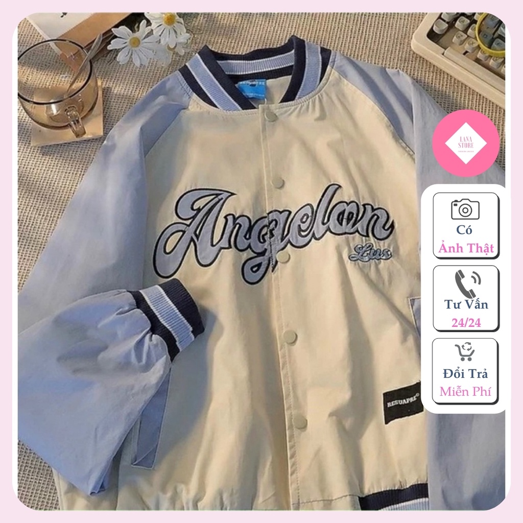 [Ảnh Thật] Áo Bomber Dù Bóng Chày 2 lớp thêu Angel Chất Dày Dặn Unisex - Lana Store